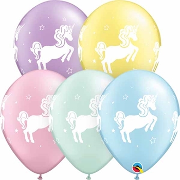 Picture of HELIUM FILLED SINGLE 11" BALLOON - PRINTED -  UNICORNS PASTEL