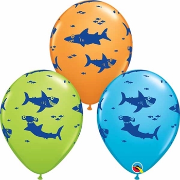 Picture of HELIUM FILLED SINGLE 11" BALLOON - PRINTED -  SHARKS!!!