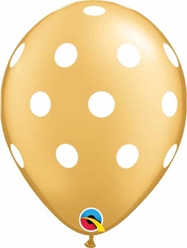 Picture of HELIUM FILLED SINGLE 11" BALLOON - PRINTED - POLKA DOTS GOLD