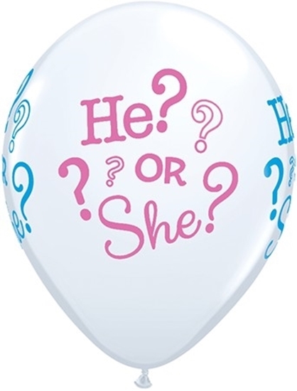 Image sur HELIUM FILLED SINGLE 11" BALLOON - PRINTED -  GENDER REVEAL - HE or SHE??