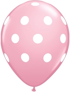 Image de HELIUM FILLED SINGLE 11" BALLOON - PRINTED -  GENDER REVEAL - PINK POLKA DOTS