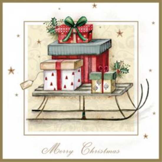 Image sur TABLEWARE - PRESENTS ON A SLED LUNCHEON NAPKINS