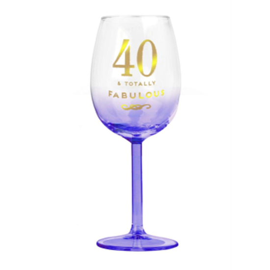 Picture of 40TH WINE GLASS - TOTALLY FABULOUS LIGHT BLUE