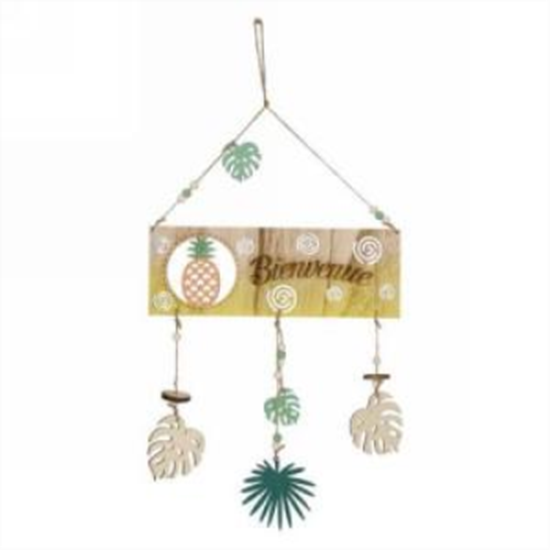 Image sur DECOR - BIENVENUE HANGING PLAQUE WITH LEAVES