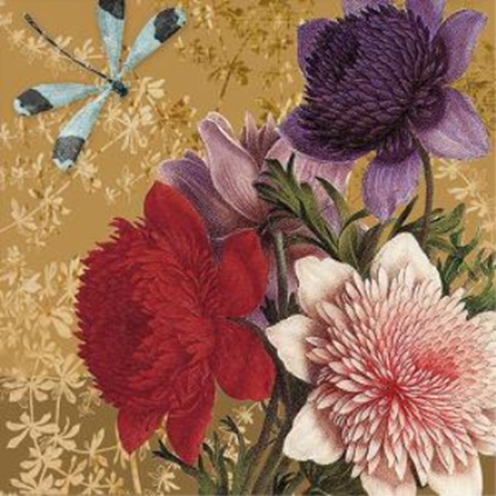 Image sur FLOWERS AND DRAGONFLY - LUNCHEON NAPKINS