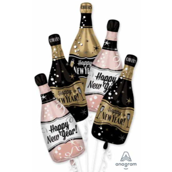 Picture of 18" - 34" HAPPY NEW YEAR BUBBLY BOTTLES MYLAR BOUQUET