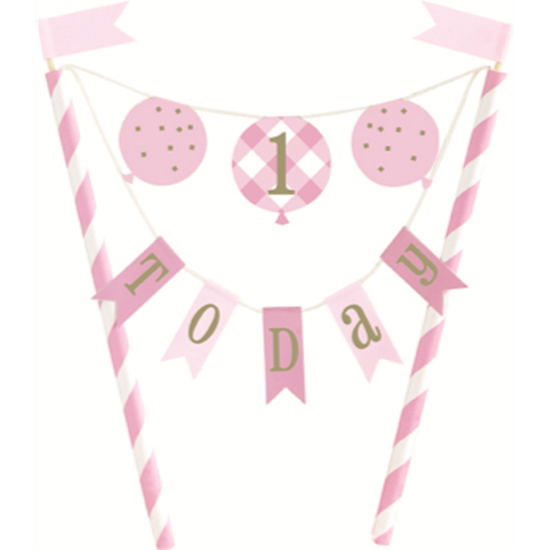Picture of DECOR - 1st BIRTHDAY PINK GINGHAM - CAKE TOPPER