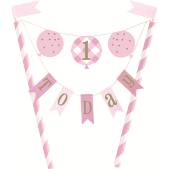 Image sur DECOR - 1st BIRTHDAY PINK GINGHAM - CAKE TOPPER