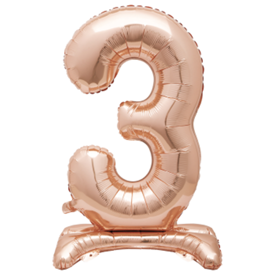 Image sur 30" STANDING NUMBER BALLOON - 3 ROSE GOLD ( AIR FILLED )