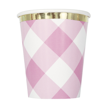 Image de TABLEWARE - 1st BIRTHDAY PINK GINGHAM - 9oz CUPS