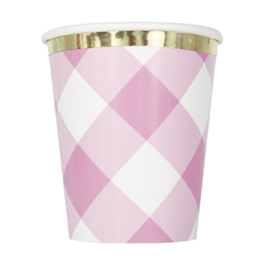 Picture of TABLEWARE - 1st BIRTHDAY PINK GINGHAM - 9oz CUPS