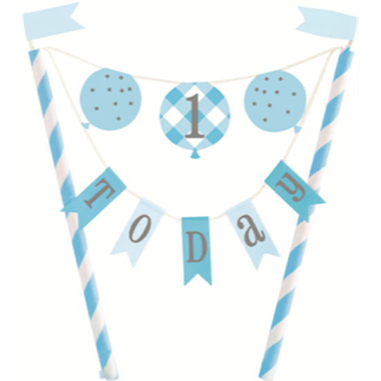 Picture of DECOR - 1st BIRTHDAY BLUE GINGHAM - CAKE TOPPER