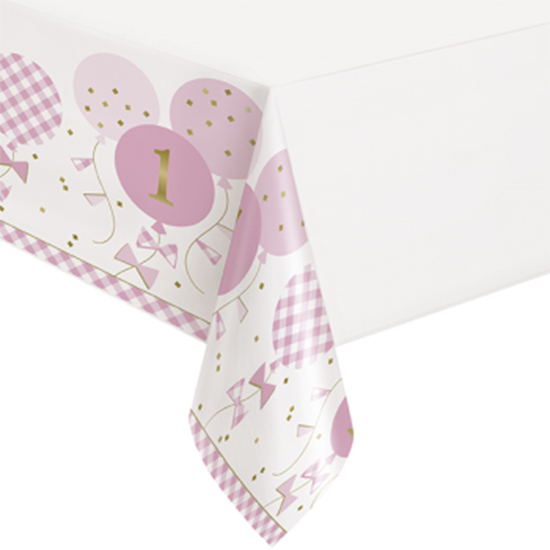 Image sur TABLEWARE - 1st BIRTHDAY PINK GINGHAM - TABLE COVER