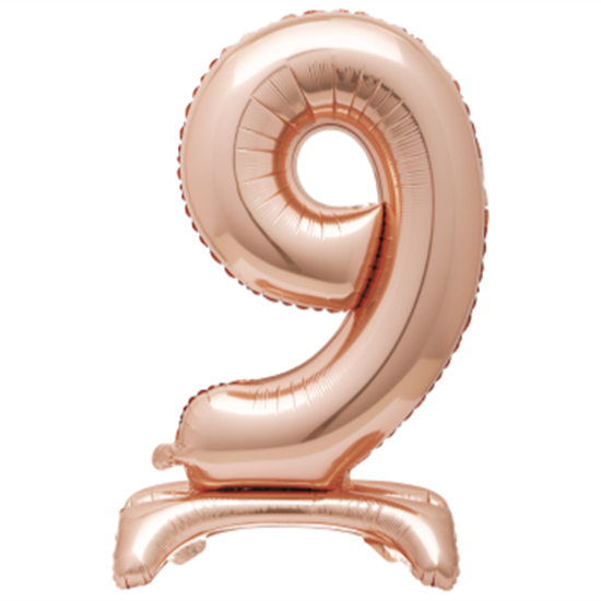 Image sur 30" STANDING NUMBER BALLOON - 9 ROSE GOLD ( AIR FILLED )