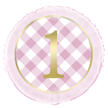 Image de 18" FOIL - 1st BIRTHDAY PINK GINGHAM 