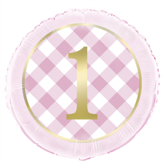 Picture of 18" FOIL - 1st BIRTHDAY PINK GINGHAM 