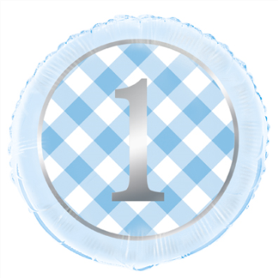 Picture of 18" FOIL - 1st BIRTHDAY BLUE GINGHAM 