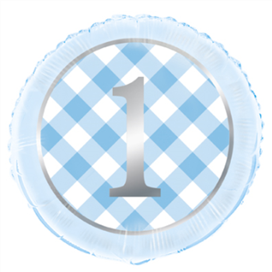 Image sur 18" FOIL - 1st BIRTHDAY BLUE GINGHAM 