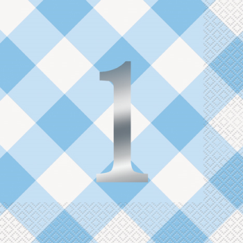 Image de TABLEWARE - 1st BIRTHDAY BLUE GINGHAM - LUNCHEON NAPKIN