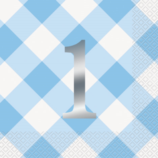 Picture of TABLEWARE - 1st BIRTHDAY BLUE GINGHAM - LUNCHEON NAPKIN