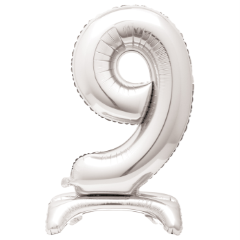 Image de 30" STANDING NUMBER BALLOON - 9 SILVER ( AIR FILLED )