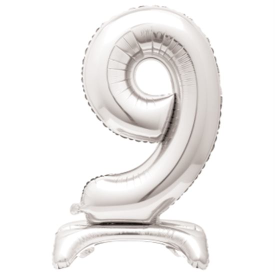 Image sur 30" STANDING NUMBER BALLOON - 9 SILVER ( AIR FILLED )
