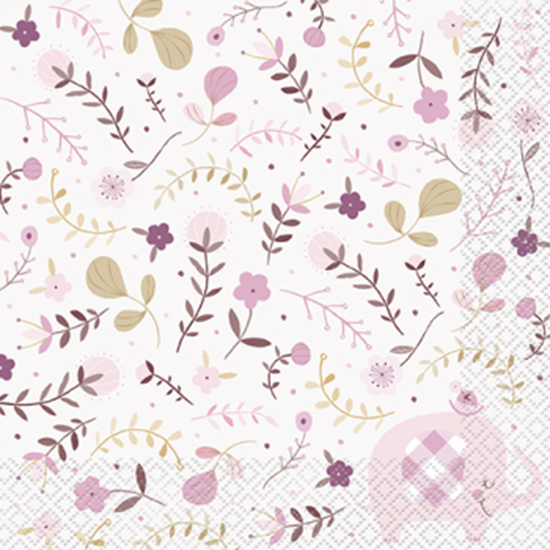 Image sur PINK FLORAL ELEPHANT LUNCHEON NAPKINS