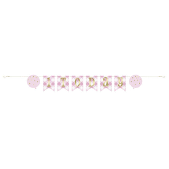 Image sur DECOR - 1st BIRTHDAY PINK GINGHAM - PENNANT BANNER 6'