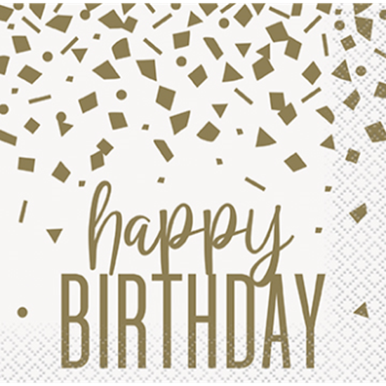 Image sur TABLEWARE - CONFETTI GOLD BIRTHDAY BEVERAGE NAPKINS