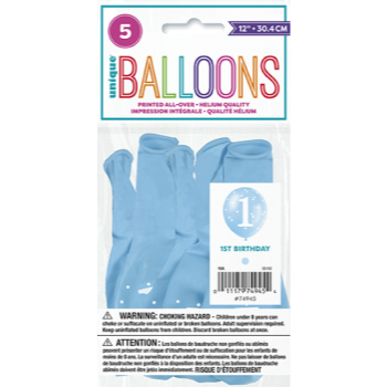 Image de 12" BALLOONS 1st BIRTHDAY BLUE GINGHAM 