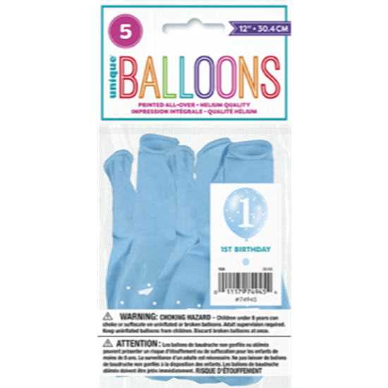 Image sur 12" BALLOONS 1st BIRTHDAY BLUE GINGHAM 