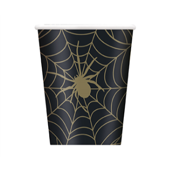 Image de TABLEWARE - SPIDER WEB BLACK AND GOLD 9oz CUPS