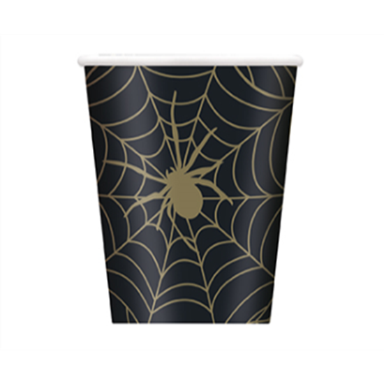Image sur TABLEWARE - SPIDER WEB BLACK AND GOLD 9oz CUPS