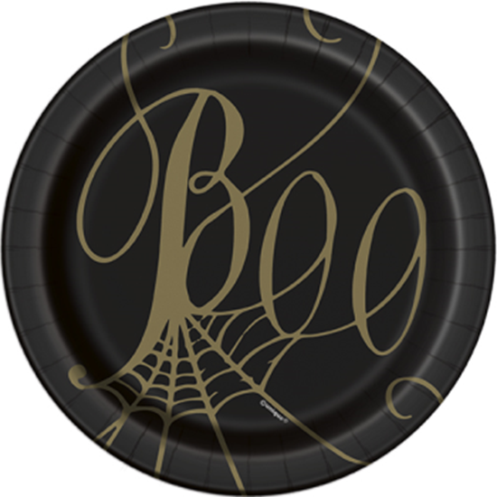 Picture of TABLEWARE - SPIDER WEB BLACK AND GOLD METALLIC 7" PLATES