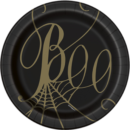 Image sur TABLEWARE - SPIDER WEB BLACK AND GOLD METALLIC 7" PLATES