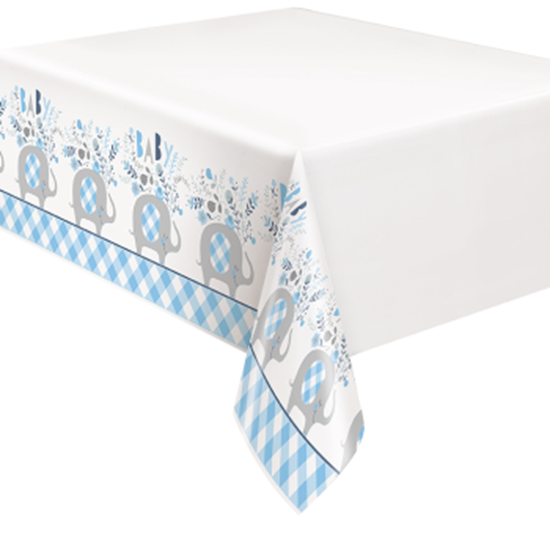 Image sur BLUE FLORAL ELEPHANT TABLE COVER