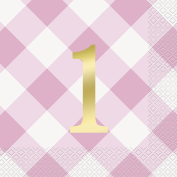Picture of TABLEWARE - 1st BIRTHDAY PINK GINGHAM - LUNCHEON NAPKIN