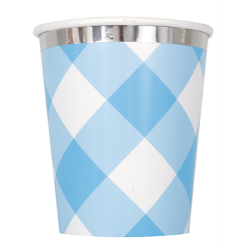 Image de TABLEWARE - 1st BIRTHDAY BLUE GINGHAM - 9oz CUPS