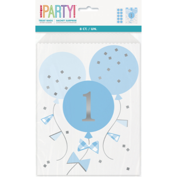 Image de DECOR - 1st BIRTHDAY BLUE GINGHAM - PAPER TREAT BAGS WITH SEALS
