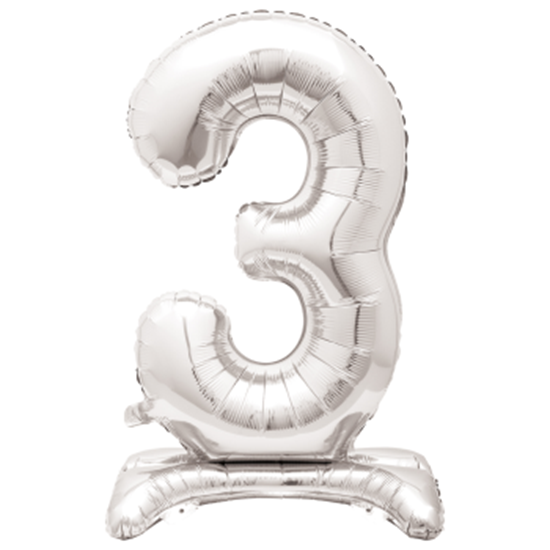 Image sur 30" STANDING NUMBER BALLOON - 3 SILVER ( AIR FILLED )