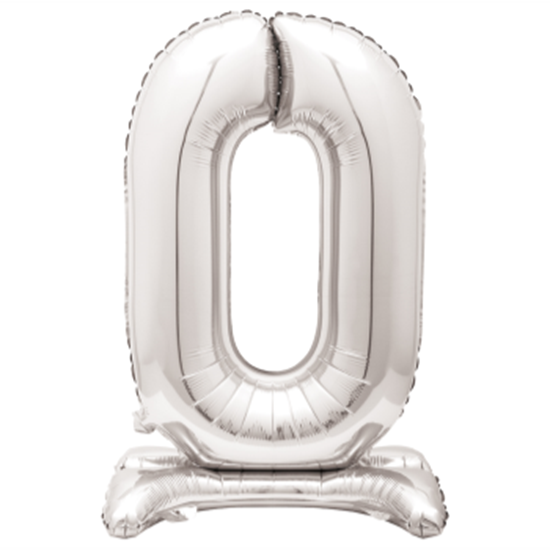 Image sur 30" STANDING NUMBER BALLOON - 0 SILVER ( AIR FILLED )
