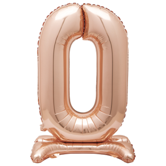 Picture of 30" STANDING NUMBER BALLOON - 0 ROSE GOLD ( AIR FILLED )