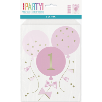 Image de DECOR - 1st BIRTHDAY PINK GINGHAM - PAPER TREAT BAGS WITH SEALS