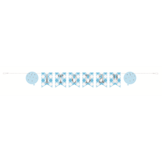 Picture of DECOR - 1st BIRTHDAY BLUE GINGHAM - PENNANT BANNER 6'