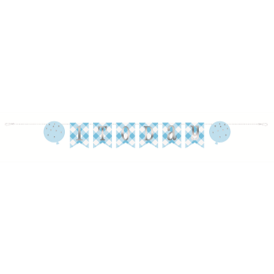 Image sur DECOR - 1st BIRTHDAY BLUE GINGHAM - PENNANT BANNER 6'