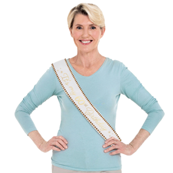 Image sur 60th GOLDEN AGE BIRTHDAY FABRIC SASH
