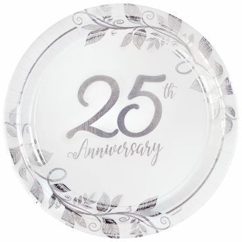 Image de TABLEWARE - HAPPY 25th ANNIVERSARY 10" METALLIC PLATES