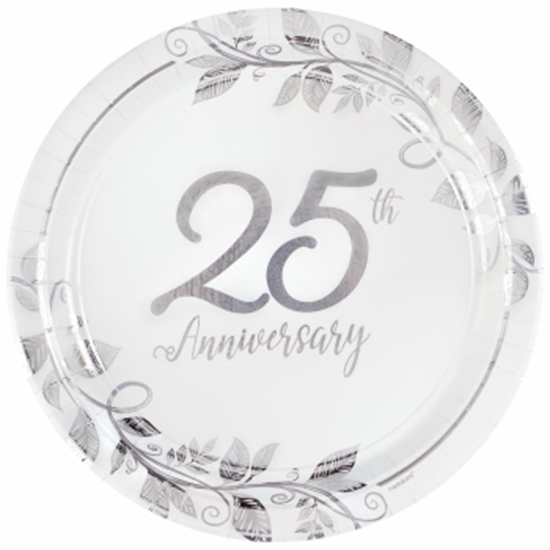 Image sur TABLEWARE - HAPPY 25th ANNIVERSARY 10" METALLIC PLATES