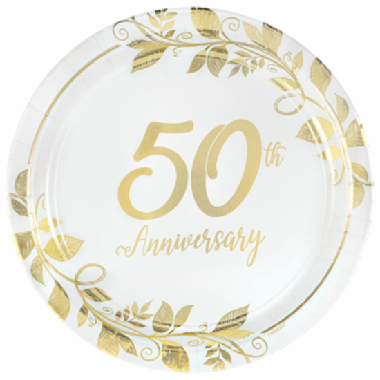 Image sur TABLEWARE - HAPPY 50th ANNIVERSARY 10" METALLIC PLATES