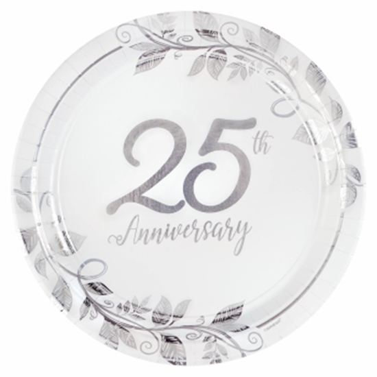 Image sur TABLEWARE - HAPPY 25th ANNIVERSARY 7" METALLIC PLATES